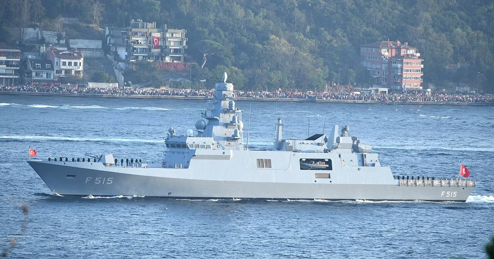 TCG Istanbul F-515, the first Istif-class frigate, transiting the Bosphorus