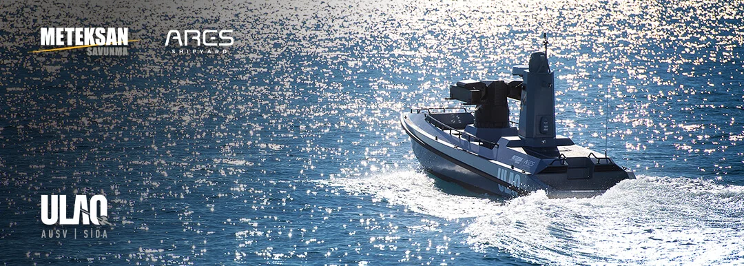 ULAQ armed unmanned surface vessel running at speed at sea
